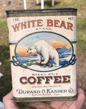 Antique White Bear Brand Coffee Advertising Can Polar Bear picture