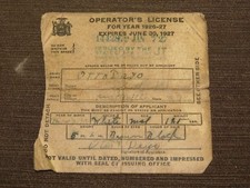 VINTAGE 1927 OTTO DEYO PRATTSVILLE NEW YORK MOTOR VEHICLE OPERATOR'S CAR LICENSE picture