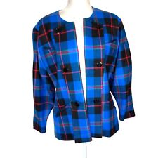 Vintage Escada By Margaretha Ley Womens Jacket Large Wool Cashmere Vivid Plaid picture