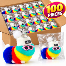 100 PCS Kawaii Cute Caterpillar Plush Keychain Fluffy Worm Bag Charm Wholesale picture