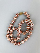 Vintage 50s Chinese Export Butterfly Porcelain Hand Painted Bead Necklace 25.5