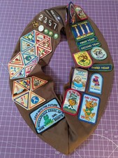Vintage 1990s Girl Scouts Brown Junior Sash Nassau Council Troop 2357 Badges... picture