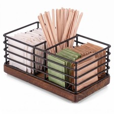 Sugar Packet Holder Coffee Bar 4 Slot Rustic Black Storage Box Organizer picture