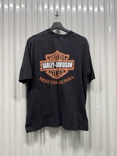 Size XL - Vintage Harley Davidson Black Mockba Moscow Russia Shirt Rare Boxy picture