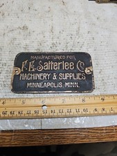 Vintage F E SATTERLEE CO Metal Machine Name Plate Emblem Sign NICE COLOR RAISED picture