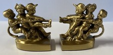 VTG PM Craftsman Brass Bookends TUG OF WAR KIDS Design Eaton Park Florida USA VG picture