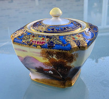 Vintage Noritake Japan Hand Painted Landscape Lidded Jar Moriage Enamel 1950s picture