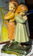 Vintage 1950s Corona Art Ware Italian Chalkware Statue The Sulk Children 10x5” picture