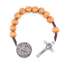 Catholic St Benedict Medal 1-Decade Tenner Pocket Rosary with wood beads  picture