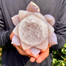 560G  Drunken agate lotus hand carved meditation crystal display decoration picture