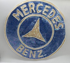 VTG MERCEDES BENZ Handmade Light Blue Sequin Fabric 80s Round Emblem Sign 11