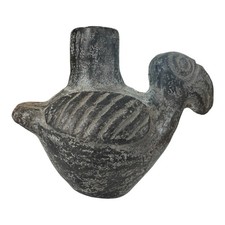 Antique Pre-Columbian Peruvian Chimú Blackware Stirrup-Spout Bird Effigy Vessel picture