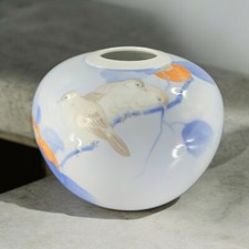 Vintage FUKAGAWA Porcelain Ceramic Painted Round Large Vase With Birds Flowers picture
