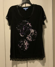 Used Women’s Simply Vera/Vera Wang Black Short Sleeve Embellished Shirt Size L picture