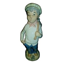 Rex Valencia Spain Porcelain Whistling Boy Figurine Glossy Blue White 8.5 Inch picture