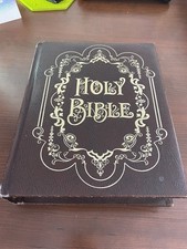 Holy Bible Brown Leather Bound Hardcover Ornate Embossed Cover picture