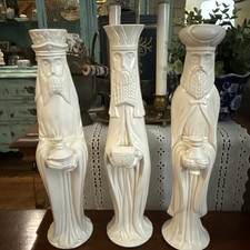 Vintage MCM Ivory Iridescent Three Wise Men Set of 3 Ceramic Statue Figures-13” picture