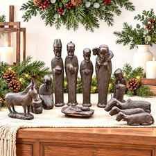 Rare 1960s African Ebony Wood 11-Piece Nativity Set, Handcarved Christmas Creche picture