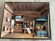 Vintage Finnish Wood Miniature 3D Shadow Box Diorama Kitchen Folk Art Finland picture