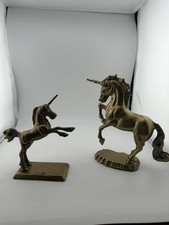 2 Vintage Mid-Century Solid Brass Unicorn Horse Figurine/Table Decor/ Sculptures picture