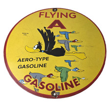 Vintage Flying A Gasoline Sign - Aviation Ducks Porcelain Gas Service Pump Sign picture
