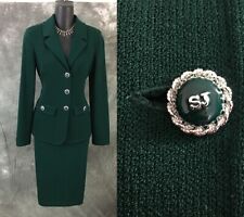 BEAUTIFUL st john collection knit green jacket skirt suit size 2 picture