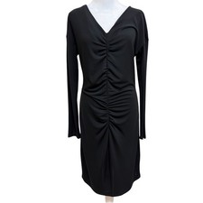 Narciso Rodriguez DesignNation Black Ruched V-Neck Sheath Dress Long Sleeve M picture
