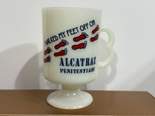 Vintage Alcatraz Penitentiary Milk Glass Pedestal Mug 