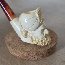 Vintage Hand Carved Block Meerschaum Pipe Sultan Turban Cased Signed picture