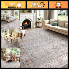 Washable Area Rug 8x10 Non-Slip Floral Carpet, Gray/Light Blue picture