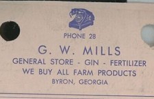 1958 G.W. Mills Byron Georgia General Store Farm Products Plus Weight Form 333 picture