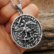 Mens Catholic Christian Saint St Michael Medal Medallion Pendant Necklace Gift picture