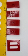 Vintage Red Bakelite Buckle & 4 Button Set Rectangle Art Deco 1930s 40s Tested picture
