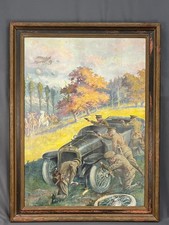 WWI Houk Mfg QUICK CHANGE Wire Wheels Advertising Litho in Period Frame c. 1918 picture