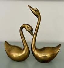 Vintage Mid Century Modern Solid Brass Swan Figurines Pair MCM Hollywood Regency picture