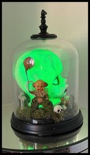 Halloween Cemetery Cloche • Gothic 6” Graveyard Display with Glowing Green Eyes  picture