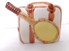 Vintage Nelpo Ceramic Tennis Bag Jar Planter Molded Tennis Racket  picture