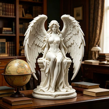 Seated winged angel statue classical goddess figurine feather wings home decor picture