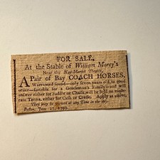 A Pair Of Bay Coach Horses For Sale June 1799 Boston 1799 Clipping 5AK9-S4 picture