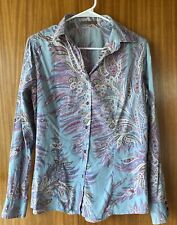 ETRO Paisley Long Sleeve Button Shirt Blouse Top 48 Italy Blue Neiman Marcus picture