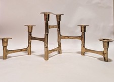 Vintage Danish Mid Century Modern Articulated Brass 6 Candle Stick Holder picture