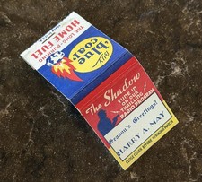 Vintage 1940's THE SHADOW Radio Program BLUE COAL Matchbook - Unused - Rare picture