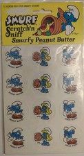 The Smurfs Scratch 'N Sniff Sticker Smurfy Peanut Butter Smurf Stickers 1982 picture