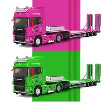1:64 Scania S730 Truck Transport Trailer Pink Green Dino Alloy Model picture