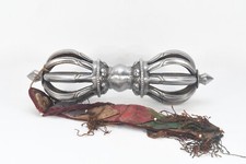 Rare Antique Tibetan 9-Spoke Silver Vajra Dorje - Buddhist Ritual Scepter 12