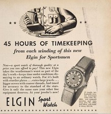 1937 Print Ad Elgin Sport Wrist Watches 15 Jewels Fly Fisherman  picture