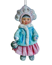 UNIQUE Hand Made Cotton Papier Mâché Girl Snow Maiden Christmas Ornament picture