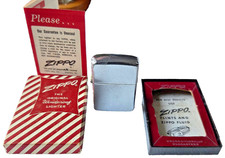 Vintage 1967 Zippo Lighter Plain Chrome w/ Rare 1950s Candy Stripe Box & Paper picture