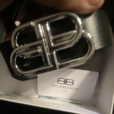 Balenciaga Women’s Black Leather Wide Belt w/ BB Logo Buckle, One Size picture
