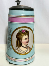 UNIQUE Dresden Porcelain Beer Stein Lithophane FW Rossner Pewter Lid Portrait picture